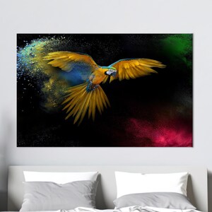 Flying Parrot Art,  Yellow Parrot Artwork, Parrot Canvas Art, Bird Wall Art, Colorful Bird, Colorful Parrot Poster, Framed Canvas Art
