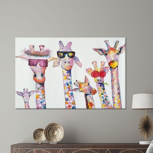 Giraffe Family Art, Giraffe Canvas Decor, Kids Room Decor, Abstract Wall Art, Nursery Decor, Modern Canvas Art, Kids Room Decor,