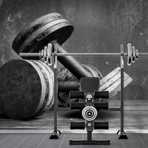 Industrial Dumbbell Wall Mural for Gym Room Decor, Black and White Fitness Wallpaper, Modern Sport Wall Art, Workout Space Accent