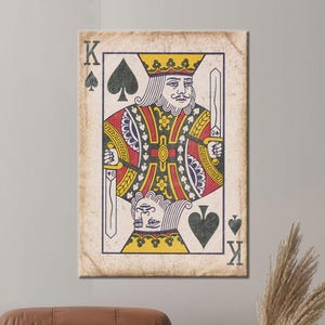 King of Spades Canvas Wall Art, Vintage Playing Card Poster Print, Classic Deck Card Illustration, Game Room Cotton Canvas Decor