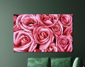 Rose Canvas Decor, pink rose Wall Art, Pink Flowers Poster, Modern Canvas Art, Trendy Art Decor, Luxury Artwork, Home Decor Wall Art
