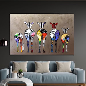 Zebra Canvas Art, Banksy Zebra Art, Five Zebra Decor, Abstract Zebra, Graffiti Zebra, Modern Canvas Decor, Fashion Art Decor,