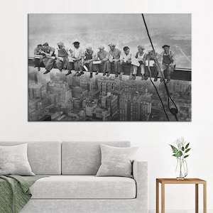 Lunch Atop a Skyscraper Canvas Wall Art, Iconic NYC Construction Workers Poster, Vintage Black and White Print, Cotton Canvas Decor