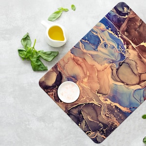 Gold Marble Cutting Board, Brown And Blue Marble Serving Board, Luxury Marble Cutting Board, Marble Cutting Board, High Quality,