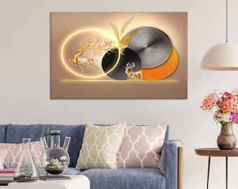 Arte de pared de ciervo dorado, arte abstracto de ciervo, arte abstracto en lienzo, regalo para amantes de los ciervos, decoración de pared en lienzo, arte en lienzo dorado, arte en lienzo enmarcado,