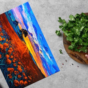 Sunset Chopping Board, Opium Poppy Landscape Serving Board, Landscape Cutting Board, Serving Board, Meat Cutting Board,