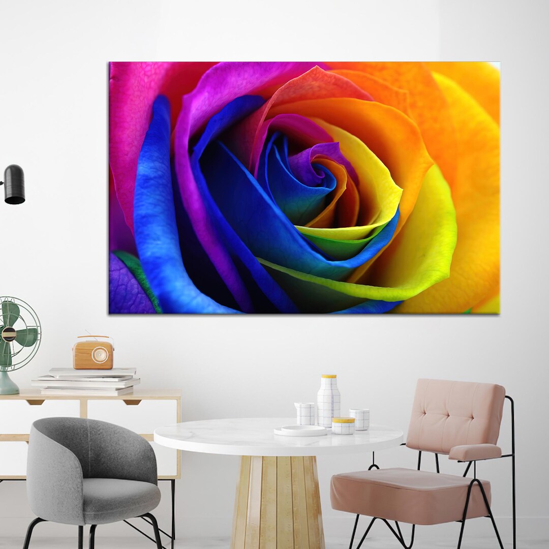 Rose Canvas Art, Colorful Art Decor, Rose Lover Gift, Modern Wall Decor ...