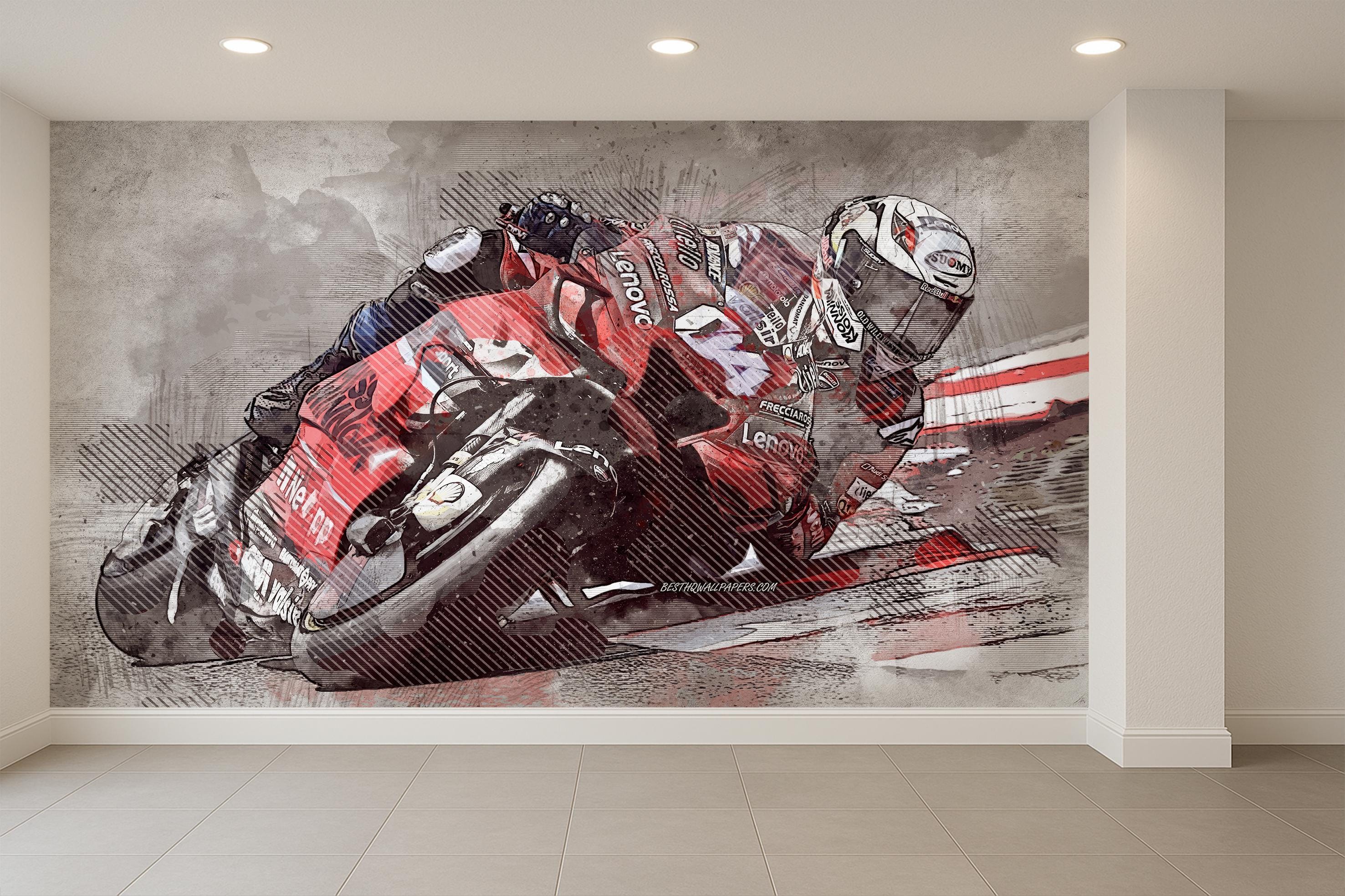 Mural de pared de motociclista, papel tapiz artístico dinámico de MotoGP  rojo, decoración con temática de velocidad y adrenalina para garaje,  habitación de adolescente o paredes de cueva masculina. - Etsy México, image size:2953x1969