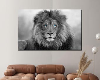 Lion Wall Art, Wild Lion Canvas Art, Wild Animal Poster, Wildlife Art Decor, Loft Wall Art, Lion Poster Decor, Black And White Art