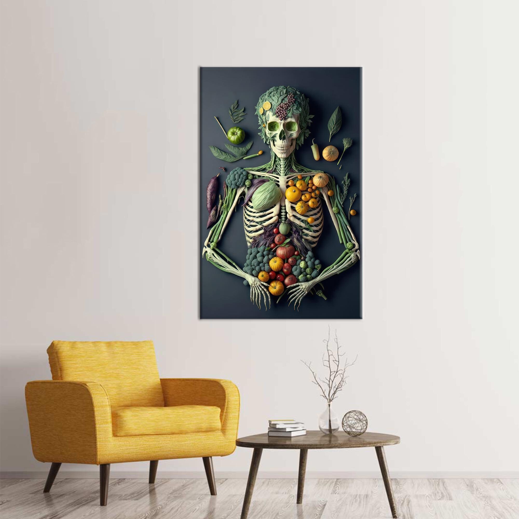 Happy Skeleton Art, Fruit and Vegetable, Healty Living Art