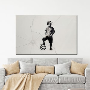Ball And Boy Art, Banksy Boy Canvas, Banksy Child, Banksy Canvas Decor, Modern Poster Art, Framed Canvas Art, Home Decor Wall Art