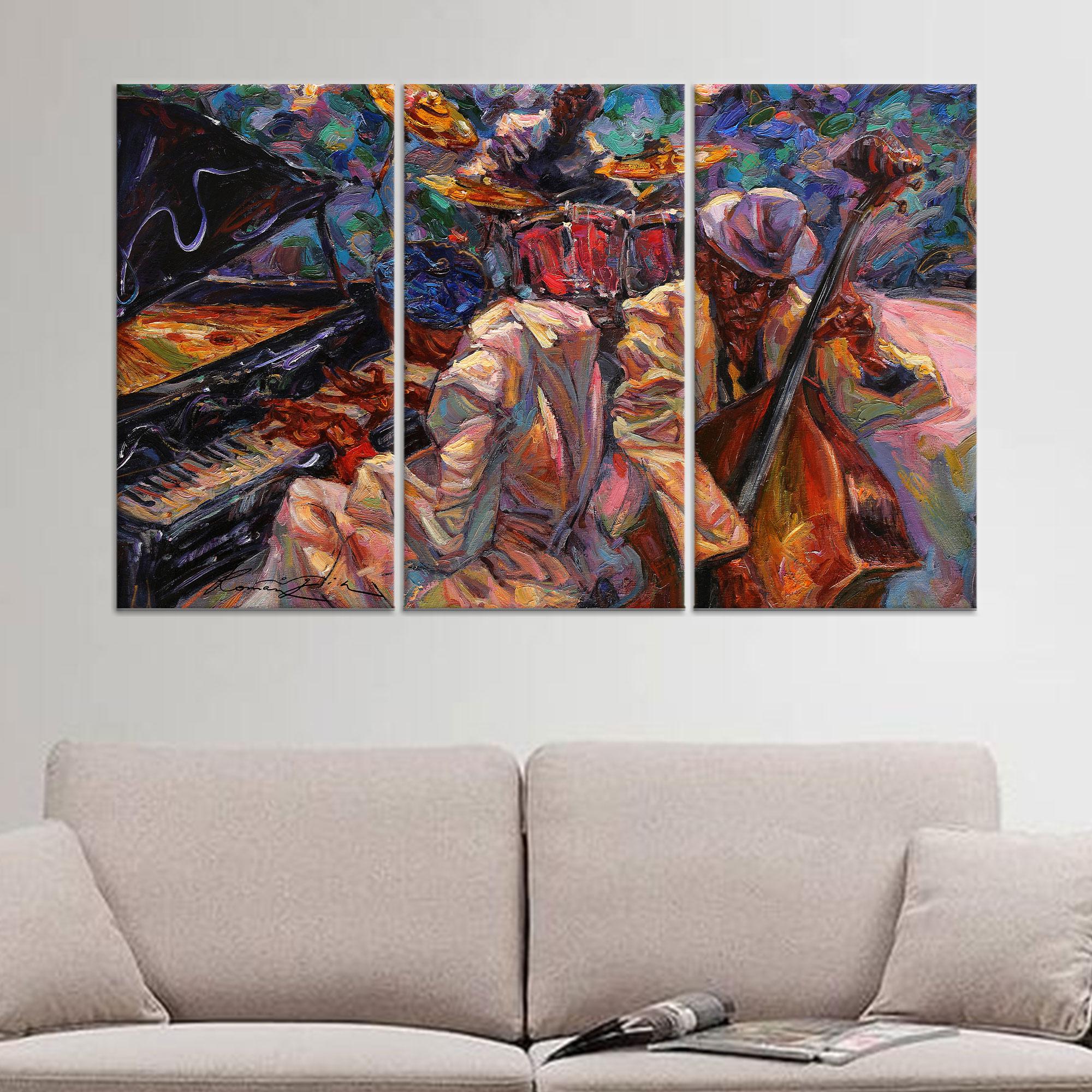 Abstract Musicians Jazz Musicians Abstract Canvas Poster, Colorful Expressionist Music ...