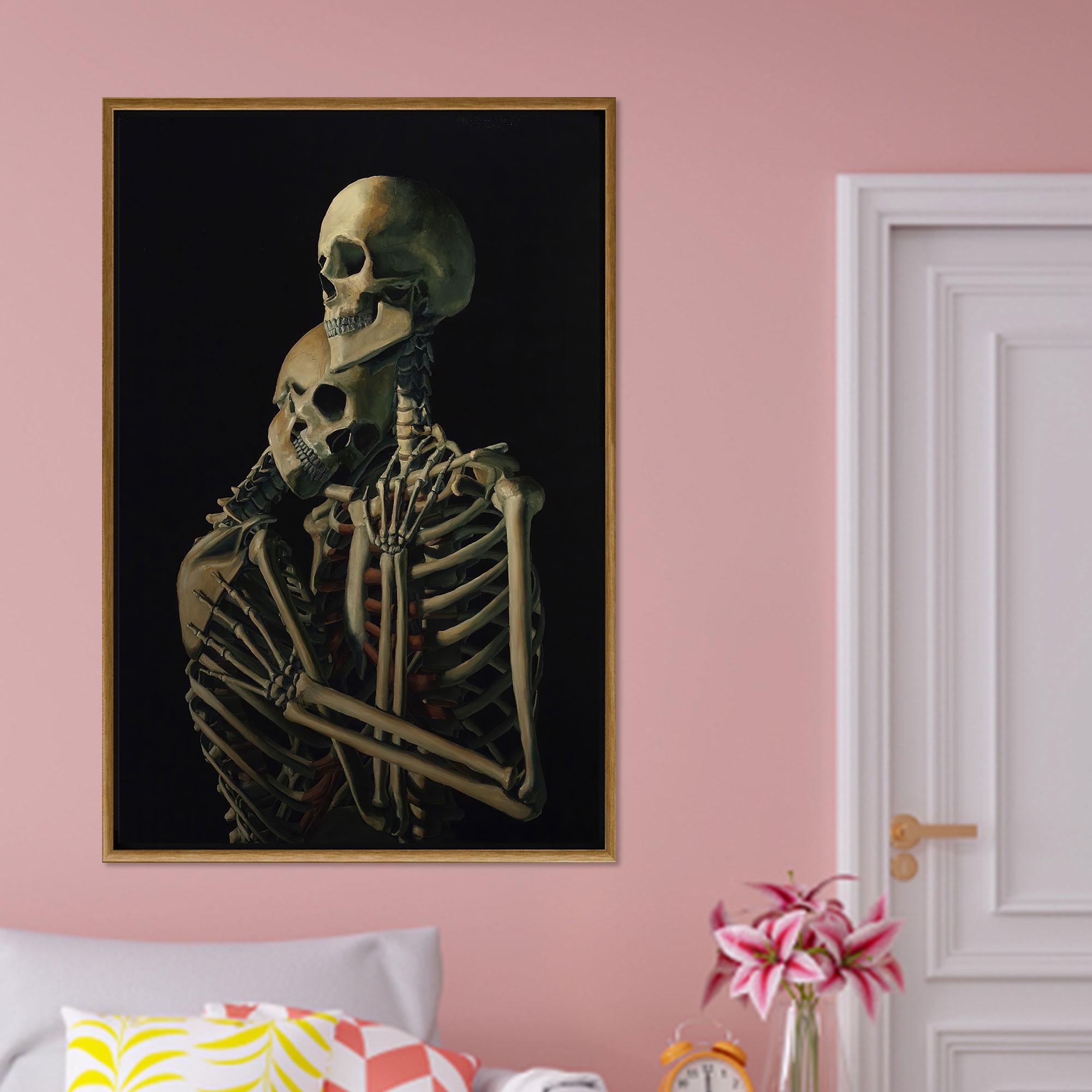 Skeleton Lovers Gothic Wall Art Print, Romantic Skull Couple