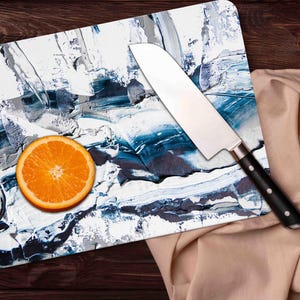 Blue Tones Brush Strokes Chopping Board, Fashion Serving Board, Contemporary Serving Board, Modern Cutting Board,