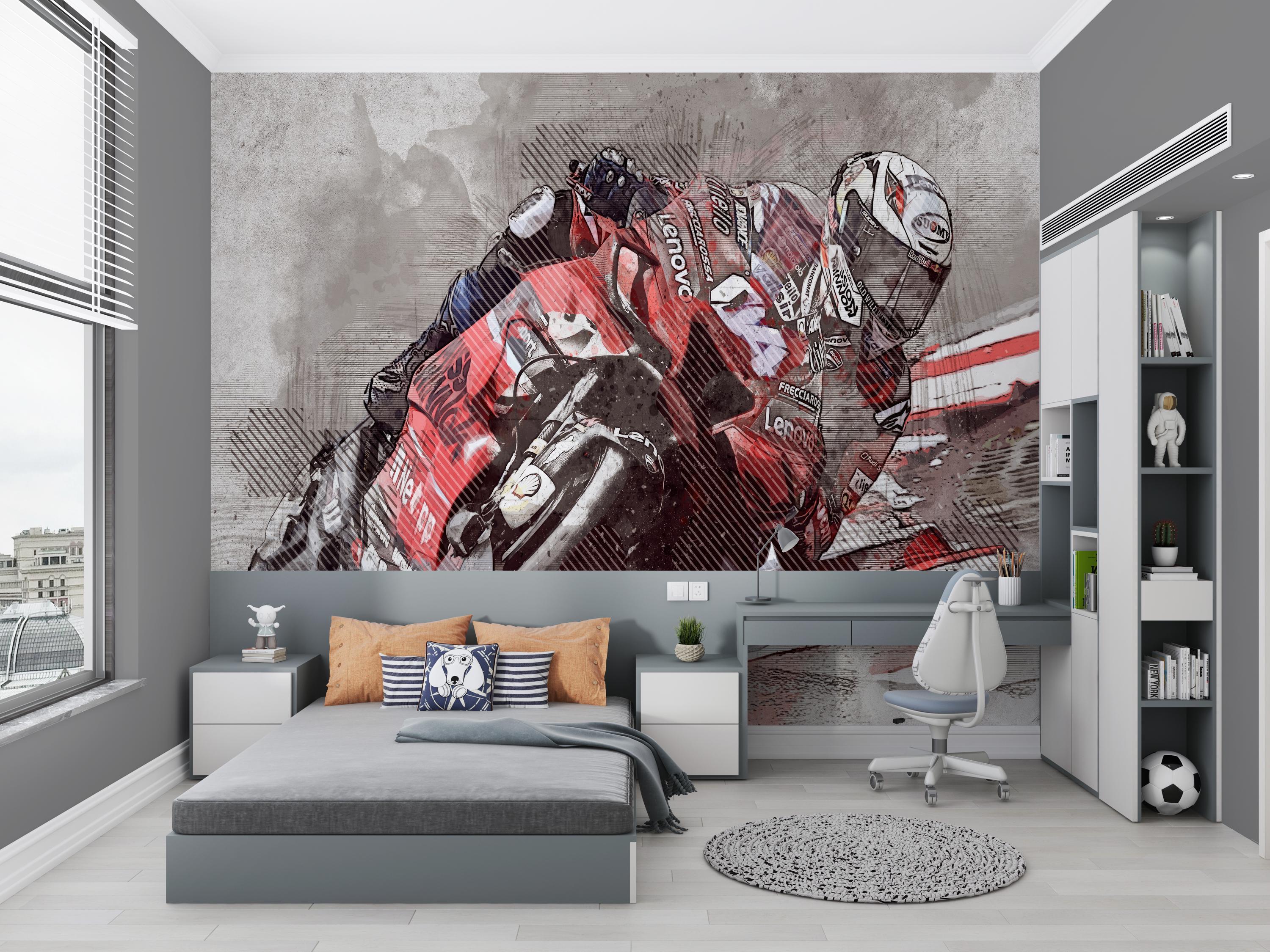 Mural de pared de motociclista, papel tapiz artístico dinámico de MotoGP  rojo, decoración con temática de velocidad y adrenalina para garaje,  habitación de adolescente o paredes de cueva masculina. - Etsy México, image size:3000x2250