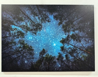 Beautiful Starry Sky, Night Sky Wall Art, Living Room Decor, Night View Poster, Forest Landscape Print, Canvas Wall Art, Home Decor,