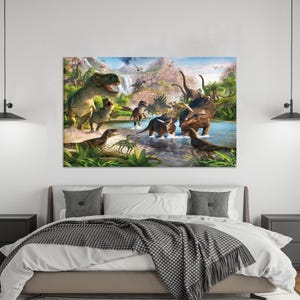 Art mural dinosaure, décoration pour chambre de garçon, poster dinosaure décoratif, cadeau pour amoureux des dinosaures, art mural animal, toile décorative dinosaure, toile encadrée, affiche d&#39;art