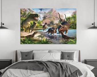 Dinosaur Wall Art,Boy Room Decor, Dino Poster Decor, Dinosaur Lover Gift, Animal Wall Art, Dino Canvas Decor, Framed Canvas Art, Poster Art