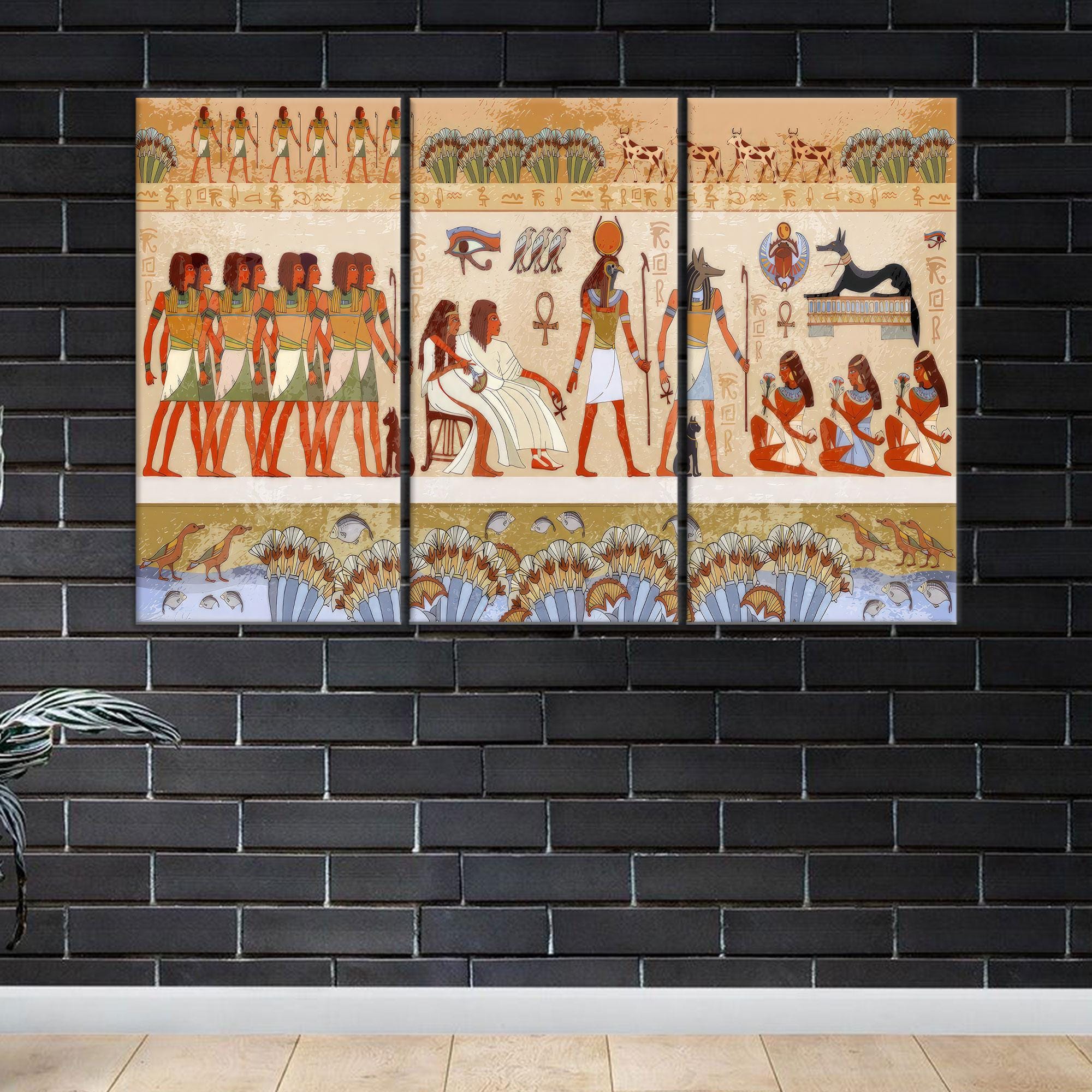 古代エジプトの象形文字キャンバスウォールアート、ファラオの神々と