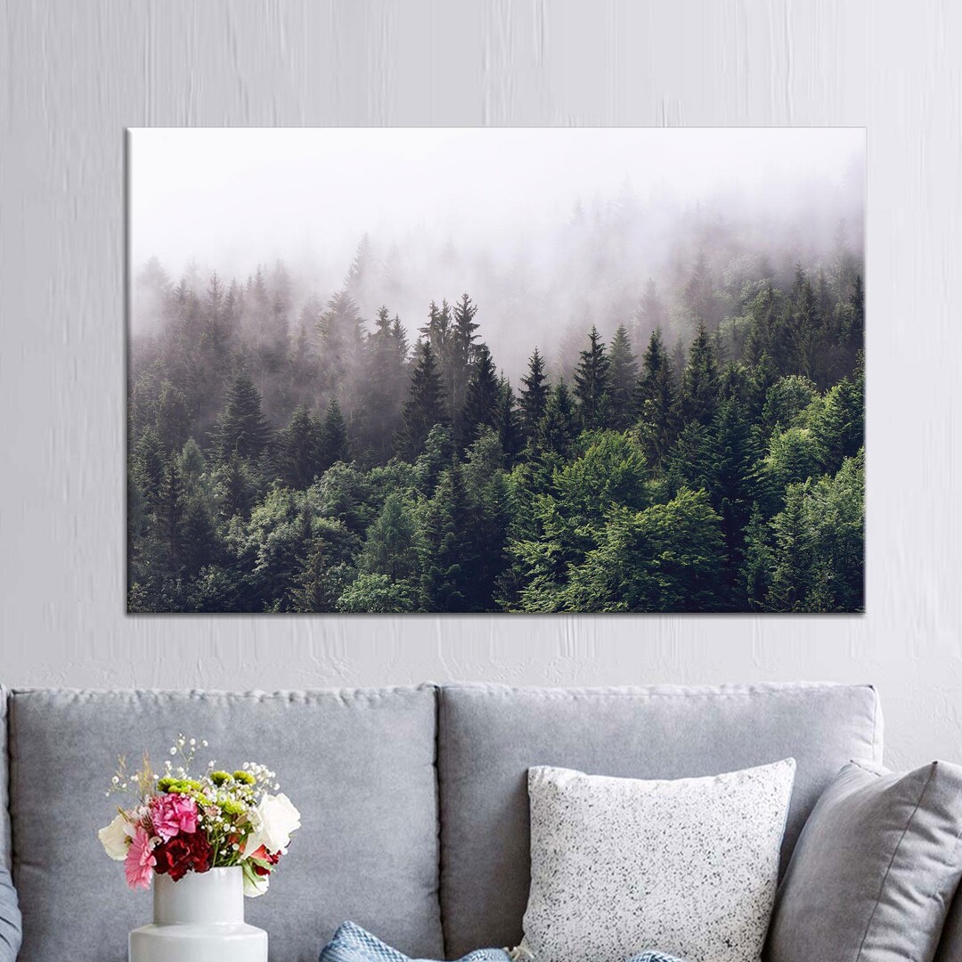 Misty Pine Forest Canvas Art Print: Tranquil Nature Wall Decor - Etsy