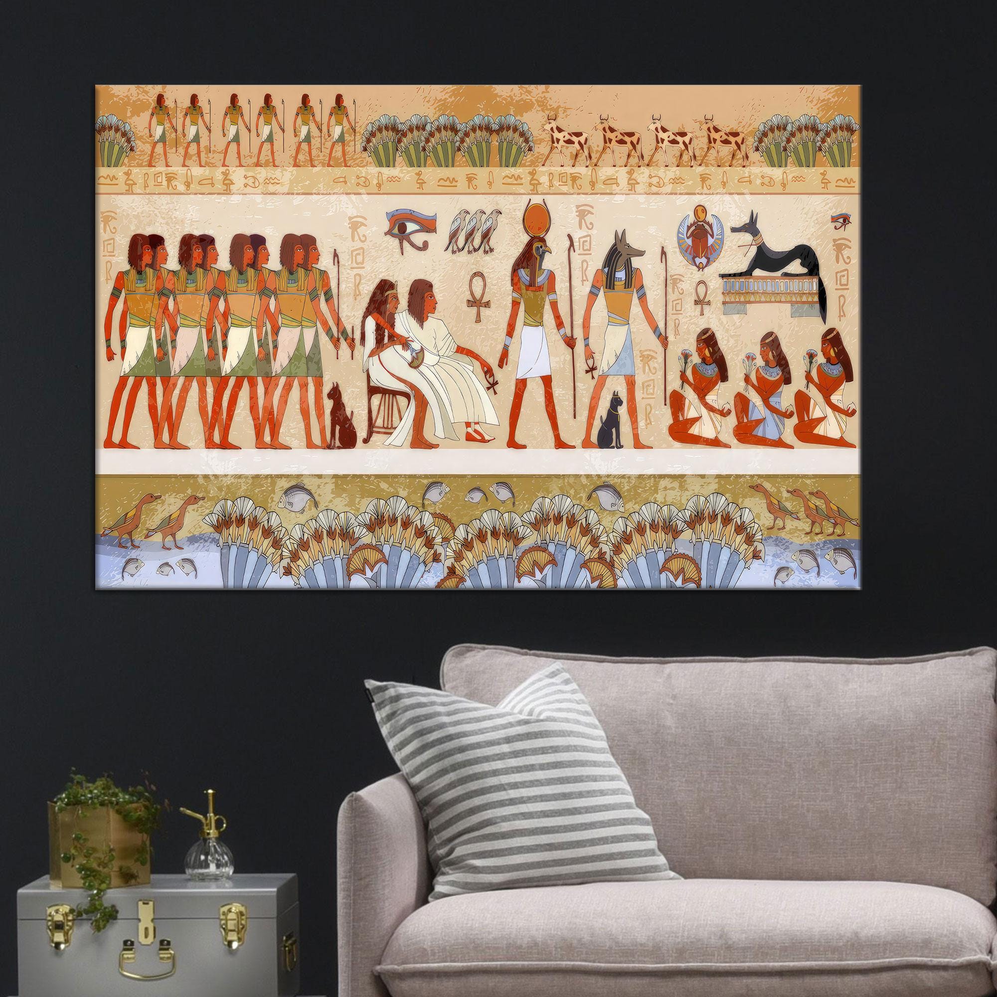 古代エジプトの象形文字キャンバスウォールアート、ファラオの神々と