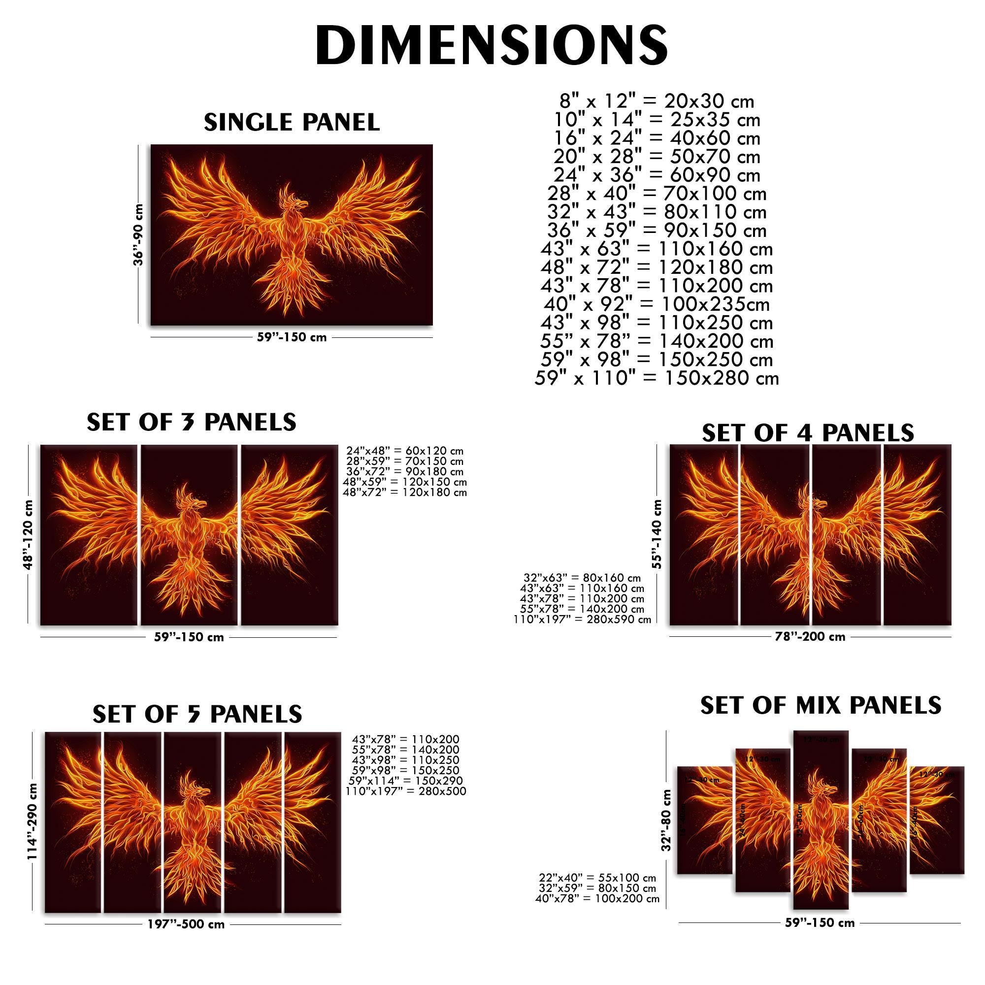 Fiery Phoenix Bird Canvas Wall Art, Mythical Flame Wings Poster
