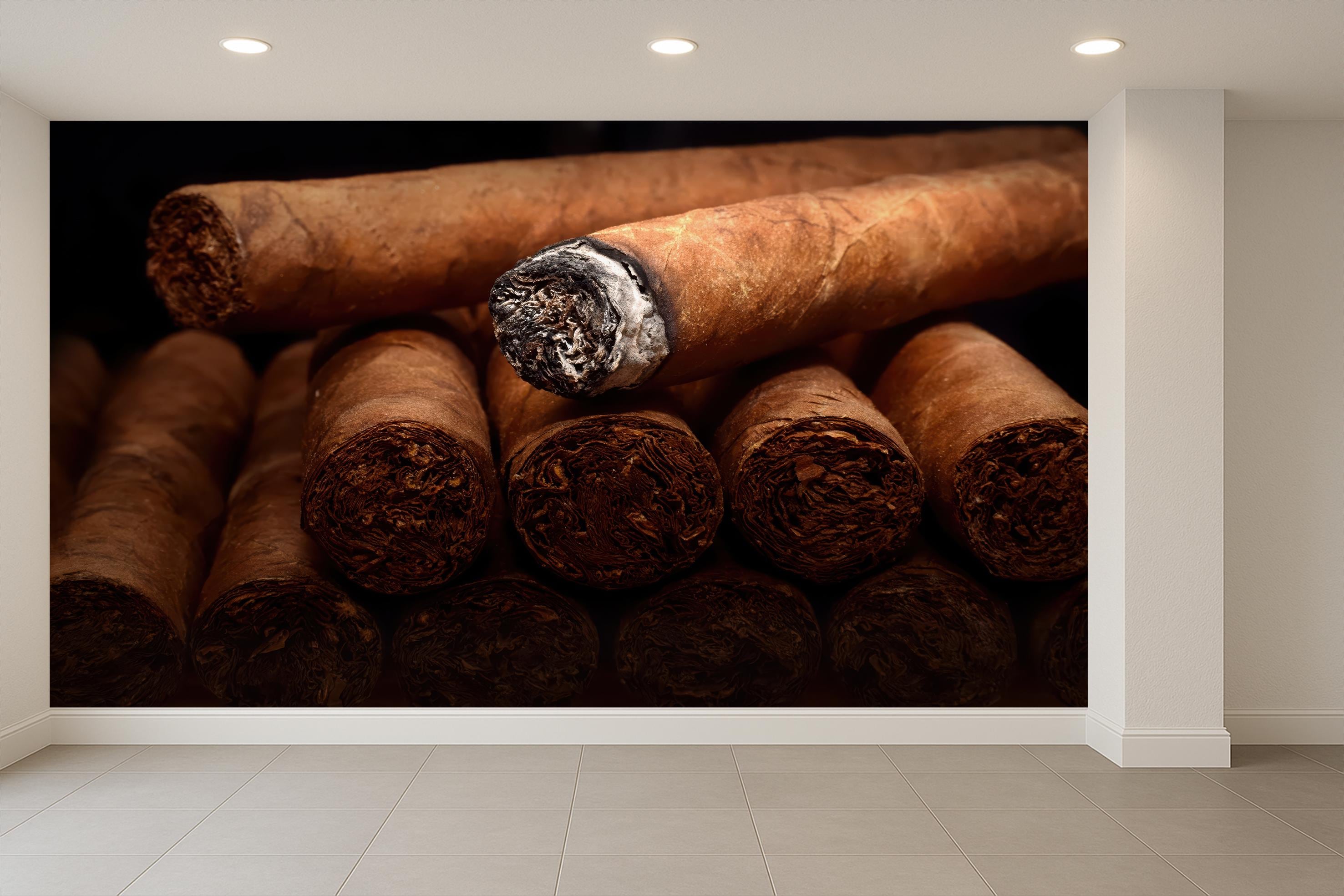 walper tobacco Cigar Wall Mural for Lounge or Bar Decor, Realistic Tobacco Wallpaper, Rich  Brown Smoked Cigar Art for Man Cave or Sophisticated Office