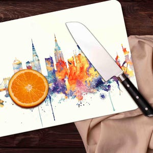 Landmark Chopping Board, Watercolor City Silhouette Cutting Board, Landscape Cutting Board, Colorful Cutting Board, Mother&#39;s Day Gift,
