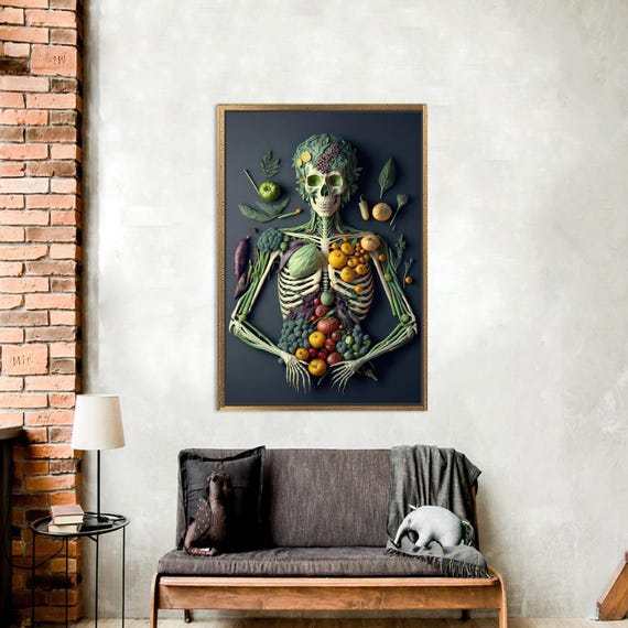 Happy Skeleton Art, Fruit and Vegetable, Healty Living Art
