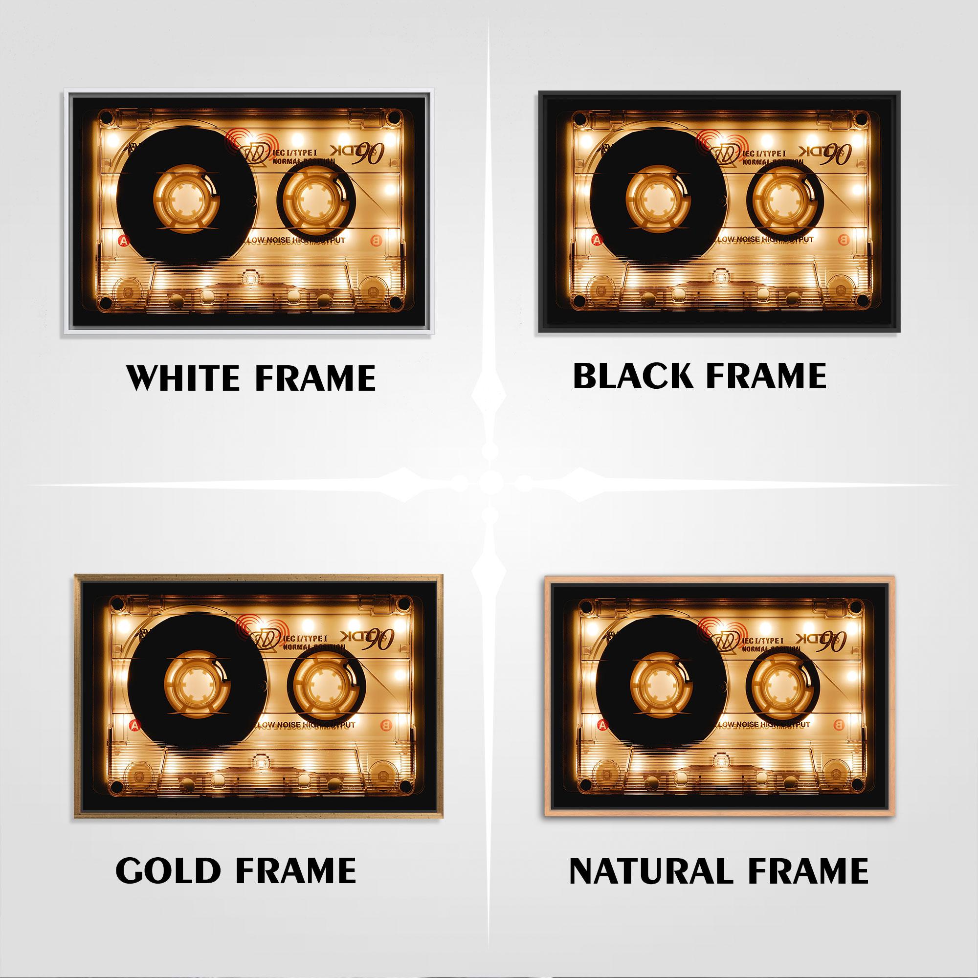 Retro Cassette Tape Canvas Wall Art, Glowing Vintage Music Poster