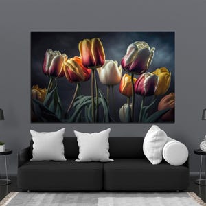 Modern Canvas Art, Living Room Decor, Tulip Poster Art, Colorful Tulip Decor,  Froral Wall Art, Poster Wall Art, Gold Framed Canvas Art