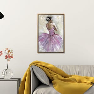 Lienzo de bailarina, decoración de pared para habitación de niña, póster rosa, obra de arte de bailarina, regalo para niña, lienzo enmarcado, decoración del hogar