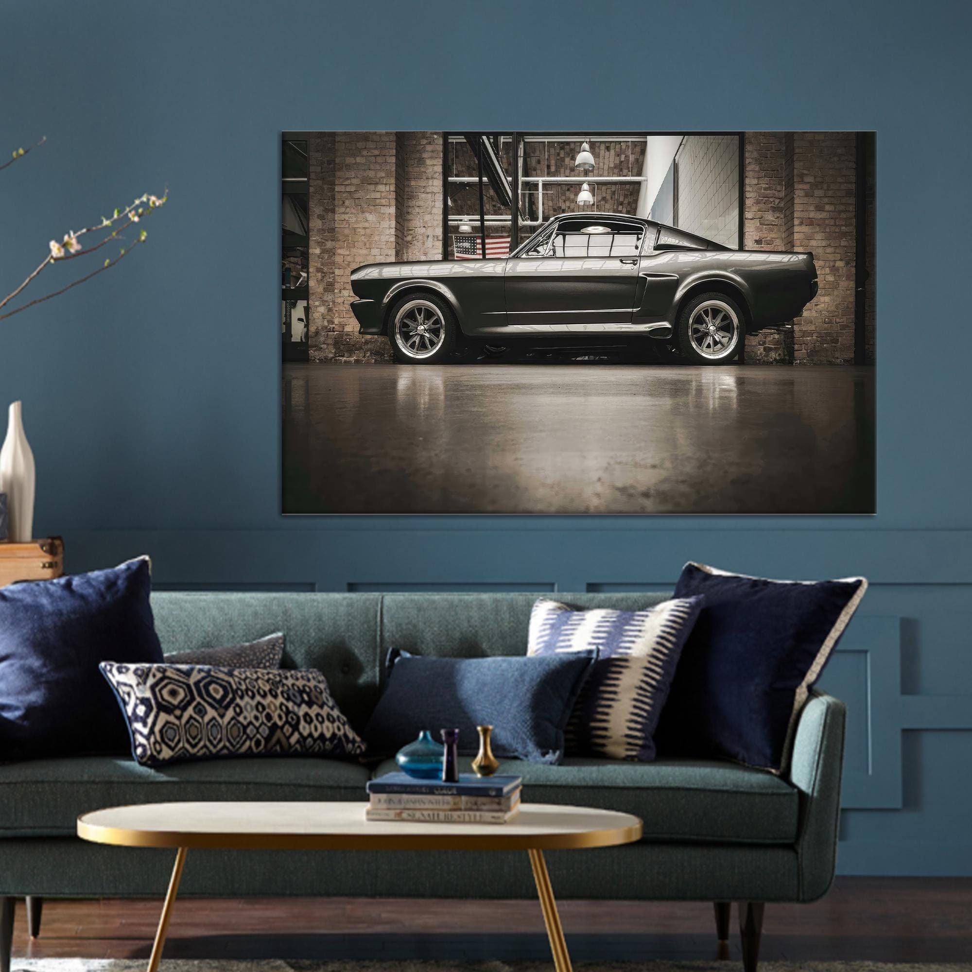 Ford mustang, mustang Leinwand Kunst, Oldtimer Dekor, Retro Auto Kunstwerk, Oldtimer Leinwand, Auto Wanddekor, Auto-Liebhaber Geschenk, Büro Kunstwerk,