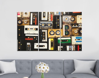 Tapes Canvas Art, Retro Wall Decor, Cassette Canvas Art, Vintage Artwork, Vintage Art, Audio Cassette, Nostalgic Canvas Art, Old Cassette,