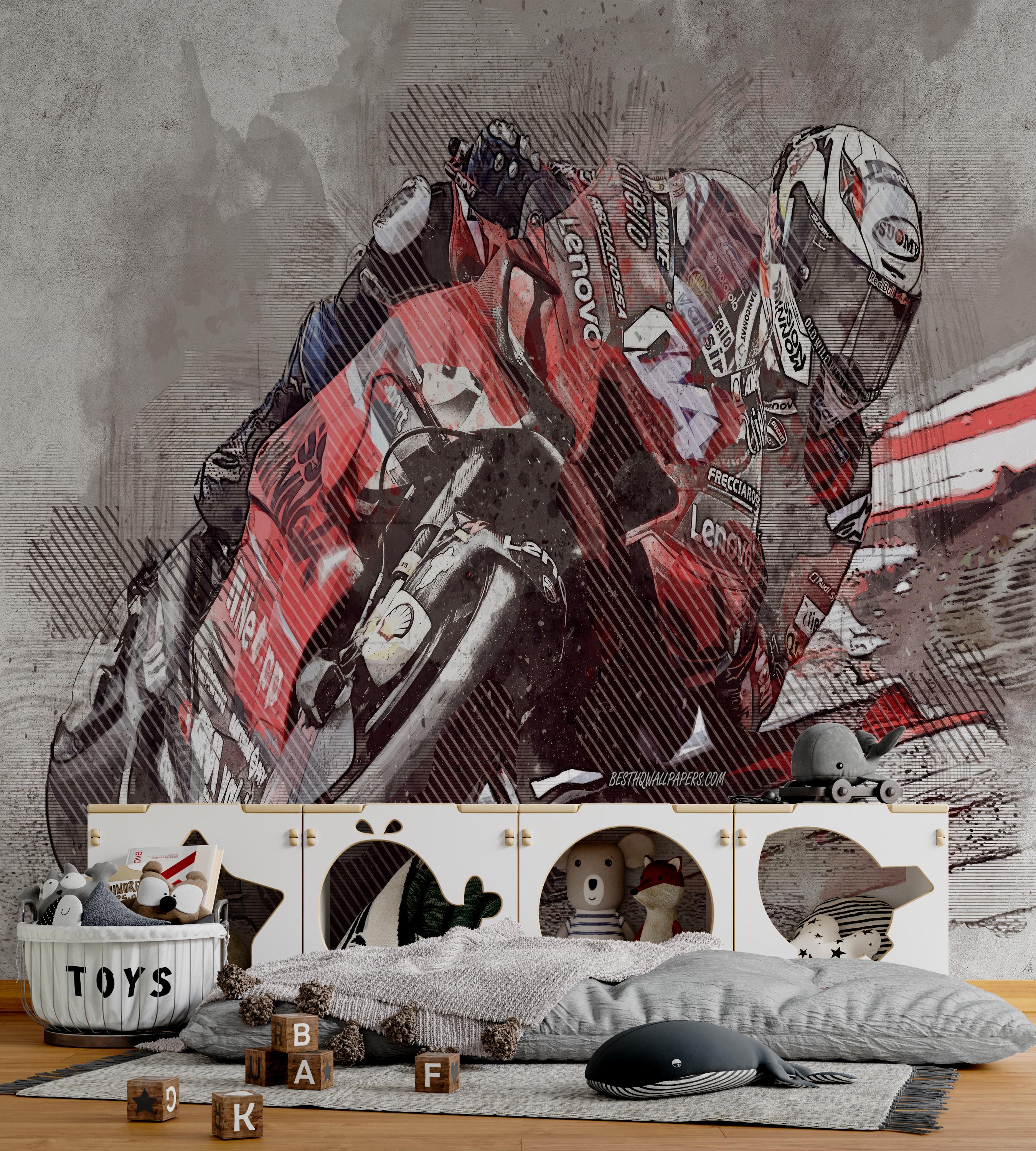 Mural de pared de motociclista, papel tapiz artístico dinámico de MotoGP  rojo, decoración con temática de velocidad y adrenalina para garaje,  habitación de adolescente o paredes de cueva masculina. - Etsy México, image size:2700x3000
