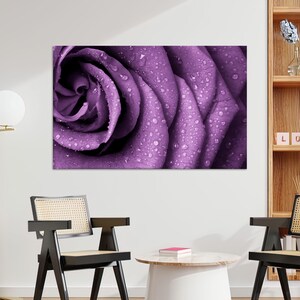 Arte en lienzo morado, decoración con póster de rosas, decoración moderna en lienzo, arte de pared de moda, lienzo de lujo, arte floral en lienzo, decoración en lienzo enmarcado,
