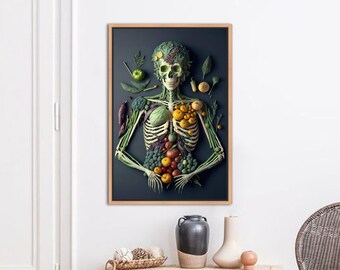 Happy Skeleton Art, Fruit and Vegetable, Healty Living Art