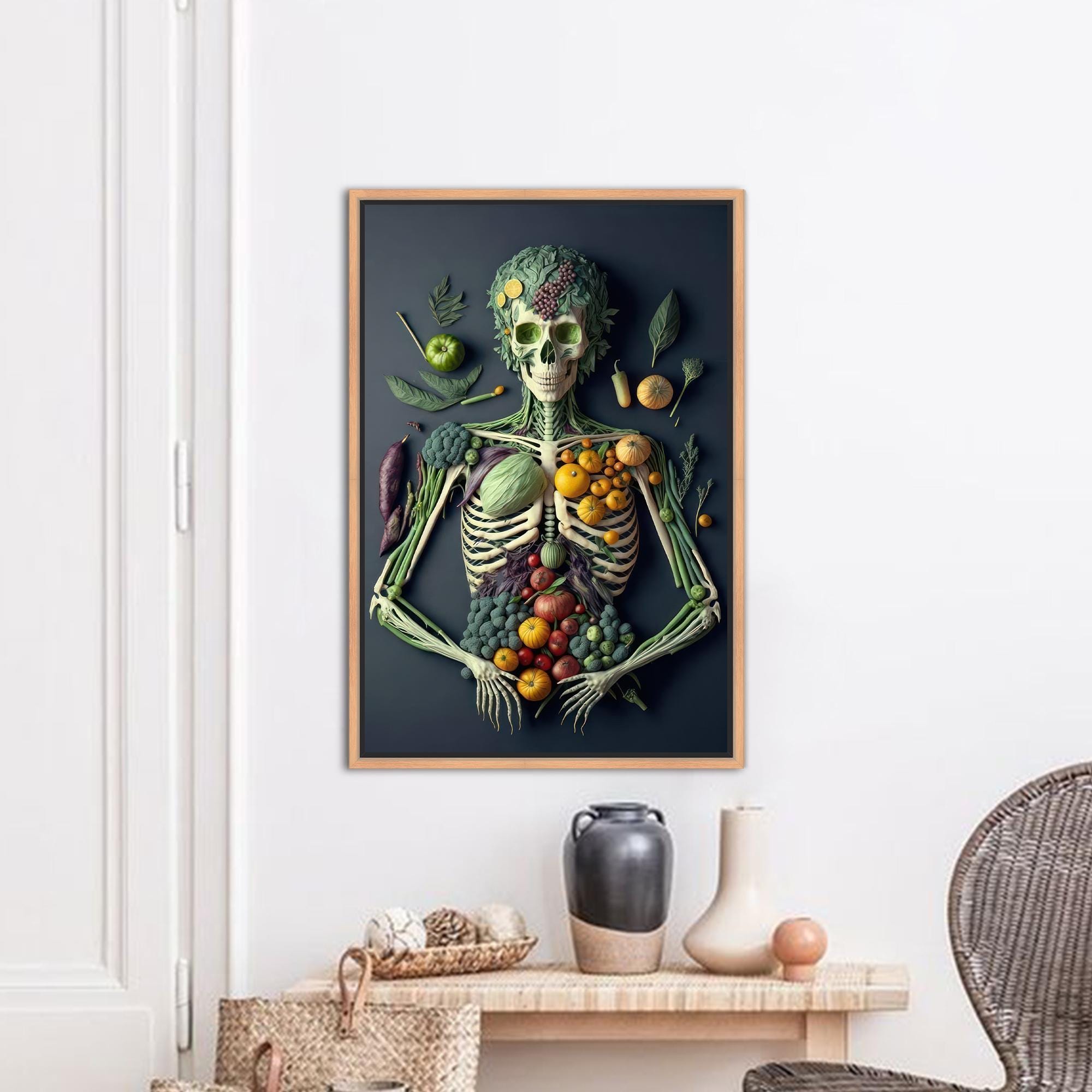 Happy Skeleton Art, Fruit and Vegetable, Healty Living Art