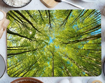 Green Cutting Board, Tree Branch Landscape Chopping Board, Tree Branch Serving Board, View Cutting Board, Tempered Glass Cutting Board,