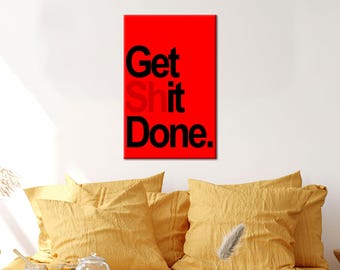 Arte "Get it Done", arte en lienzo rojo, decoración de pared negra, lienzo moderno, decoración de lienzo de moda, decoración de arte de oficina, arte de dormitorio, lienzo enmarcado