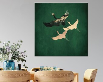Oriental Crane Canvas Print, Minimalist Japanese Bird Art