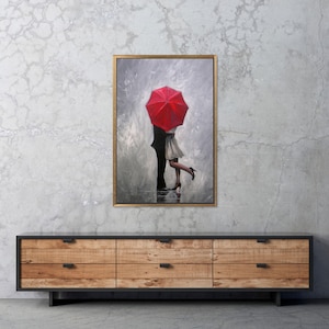 Romantisches Paar, Paar mit rotem Regenschirm, Paar Leinwand Kunst, Geschenk für Paar, Valentinstag Geschenk, Paar Poster, gerahmt Csanvas Kunst