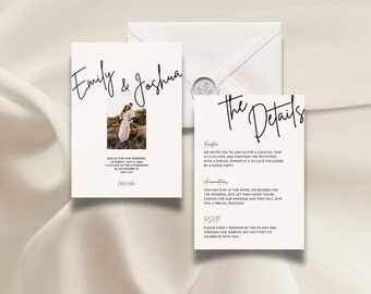 Simple Minimalist Modern Invitation Template or Customizable Wedding Announcement to Edit on Canva, Black & White Themed