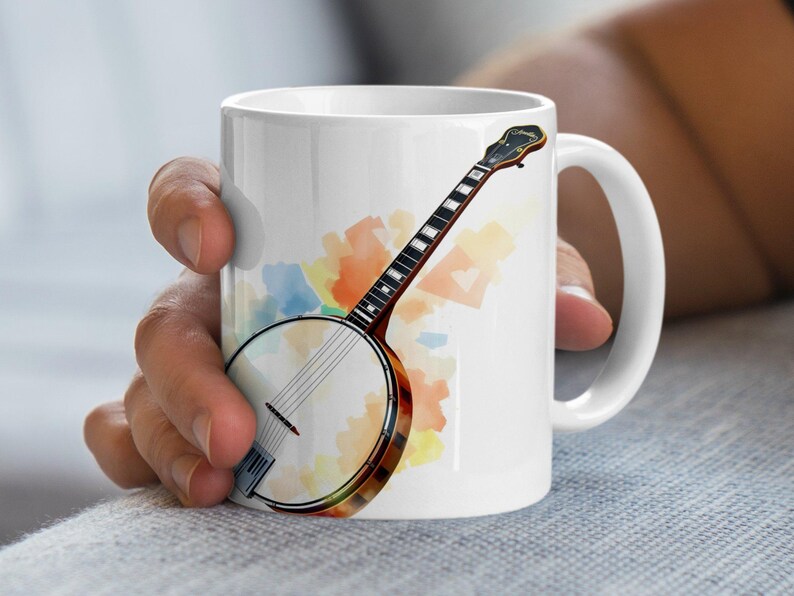 Banjo Coffee Mug, Music Lover Gift, Unique Music Mug, Artistic Banjo