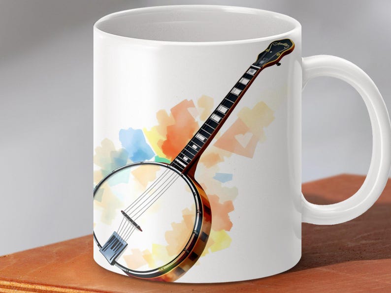 Banjo Coffee Mug, Music Lover Gift, Unique Music Mug, Artistic Banjo