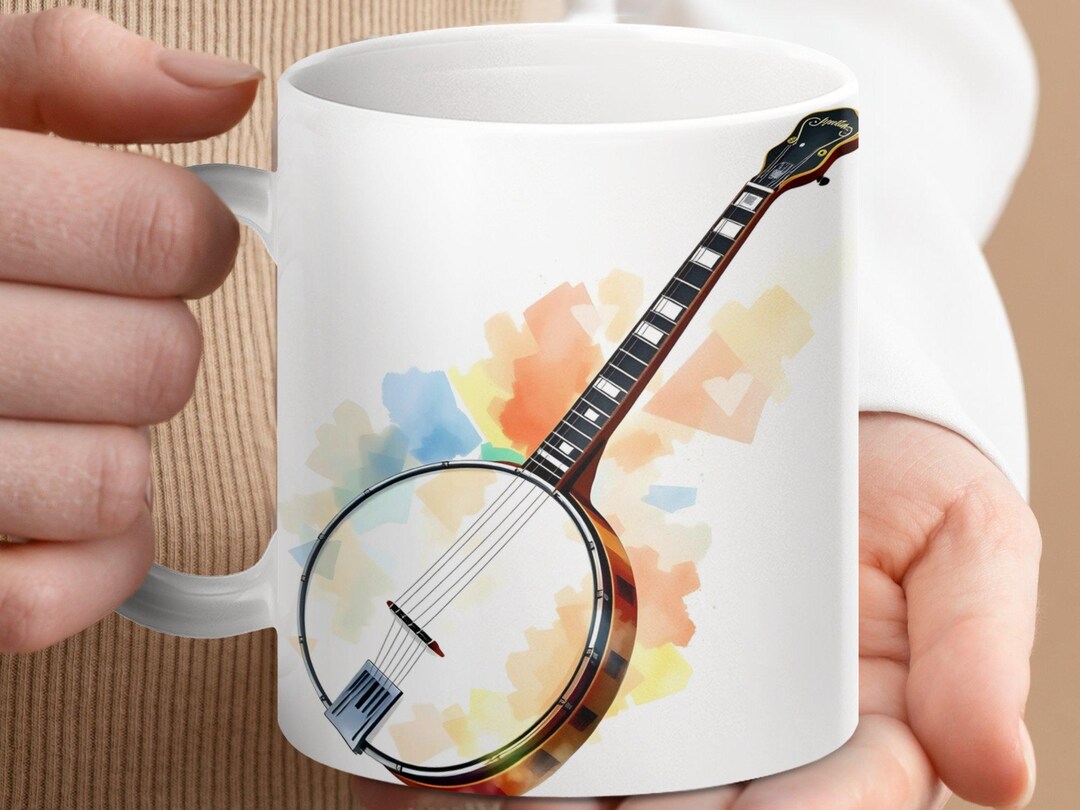 Banjo Coffee Mug, Music Lover Gift, Unique Music Mug, Artistic Banjo