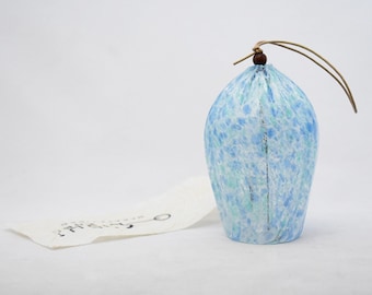 Handmade Japanese Glow-in-the-Dark Glass Furin Wind Chime,  Blue Fireworks (Hanabi Ao) Design, Sui Kobo Phosphorescent Wind Chime