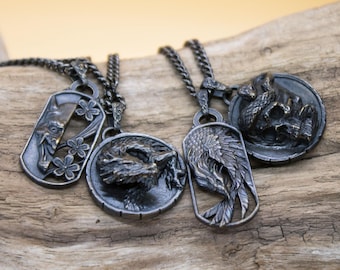 Wabori Talisman Pendant Necklace – Japanese Brass Amulet with Hannya, Dragon, Phoenix, or Skull | Handmade Protection & Luck Charms