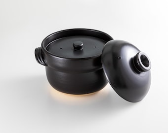 Handmade Japanese GOEMON Donabe Pot - Japanese Black Donabe Rice Cooker, Cooking Pot with double lid, 3L