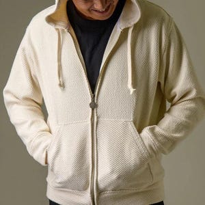 Kusakura Sashiko Judo Zip Hoodie, Undyed Jacket by a Judo Garment Maker, Handmade in Japan, Traditional Japanese Craft